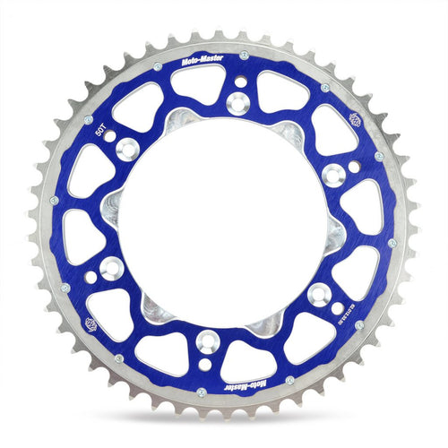 "Catalina bimetalica Moto-Master Fusion 49T azul instalada en Yamaha YZ250F"

"Corona sprocket dual ring acero aluminio 7075 Motocross Moto Master YZ450F"

"Upgrade transmision enduro catalina bi-metalica ligera duradera Yamaha WR450F"