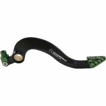 "Pedal de freno forjado Hammerhead instalado en Kawasaki KX 85 punta verde"

"Pata de freno resistente Hammerhead 12-0343-021-33 para moto infantil KX100"

"Detalle ajuste de longitud punta verde CNC pedal freno motocross Kawasaki"